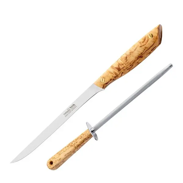 Gourmet gavesett filetekniv 20 cm og brynestål 20 cm masurbjørk/rustfritt stål