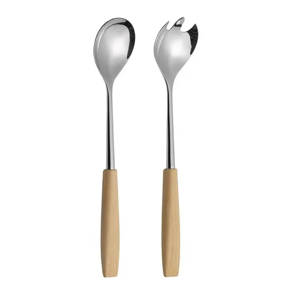 Treskaft salatbestikk 24,7 cm 2 deler bjørk
