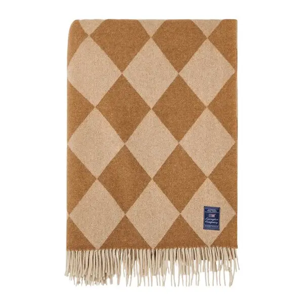 Argyle pledd ull 130x170 cm fudge/hvit