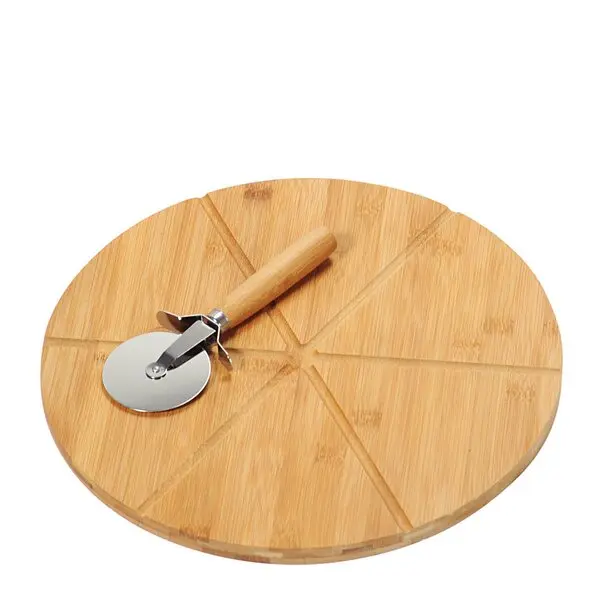 Pizzatallerken med pizzaskjærer 32 cm bambus