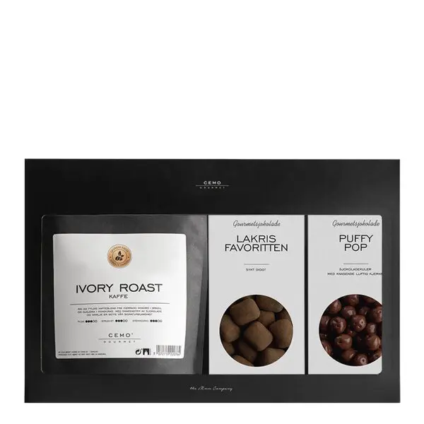 Gaveeske med kaffe, sjokolade og lakris