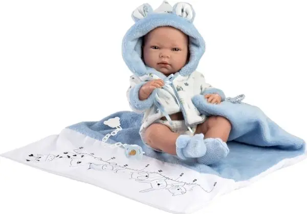 Llorens Nico babydukke med blått teppe, 40 cm