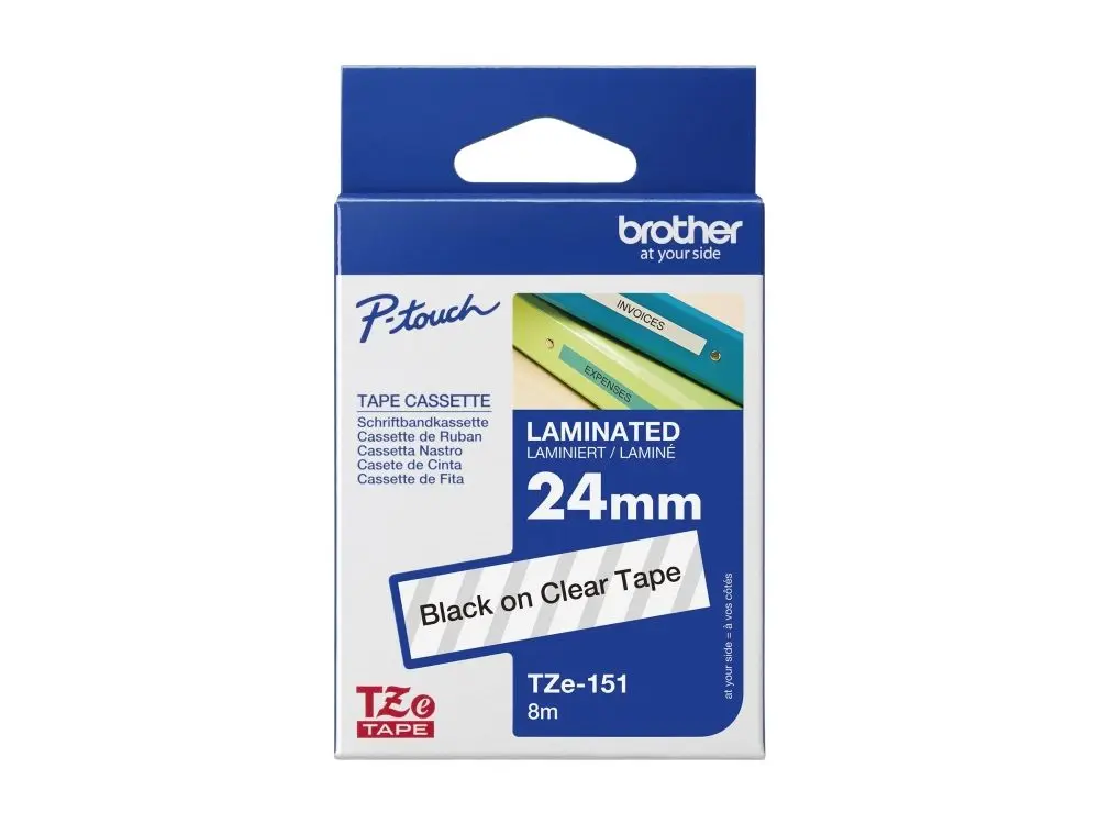 Brother TZe-151 - Standardklebemiddel - svart på blank - Rull (2,4 cm x 8 m) 1 kassett(er) laminert teip - for Brother PT-D600; P-Touch PT-2430, 3600, 750, 9800, D800, E500, E550, H500, P750, P900