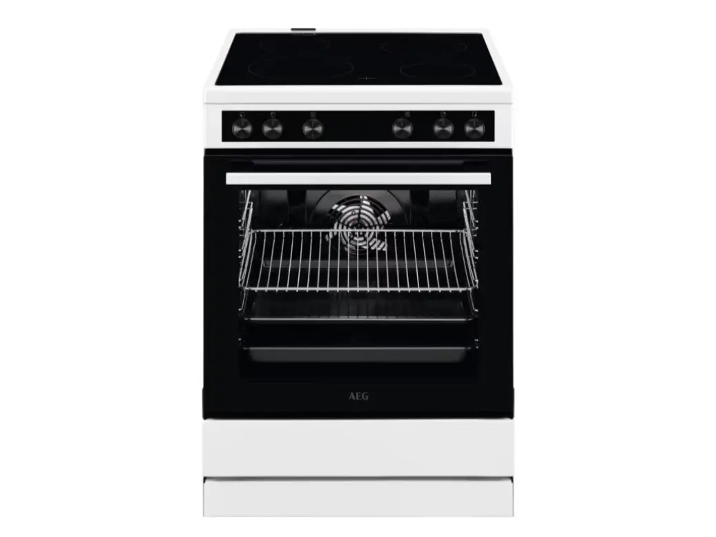 AEG CCB6206ABW, Frittstående komfyr, Sort, Hvit, Rotasjon, Hvit, Front, Keramisk
