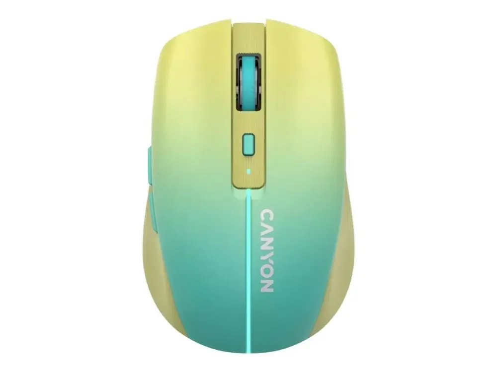 Canyon MW-44 - Mus - ladbar - optisk - 8 knapper - trådløs - 2.4 GHz, Bluetooth 5.0 - USB trådløs mottaker - blå, gul - hengeboks