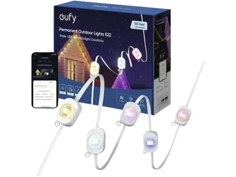 Eufy Permanent Outdoor Light, 15m, Kjede, Flerfarget, Fleksibel, AC, 15000 mm