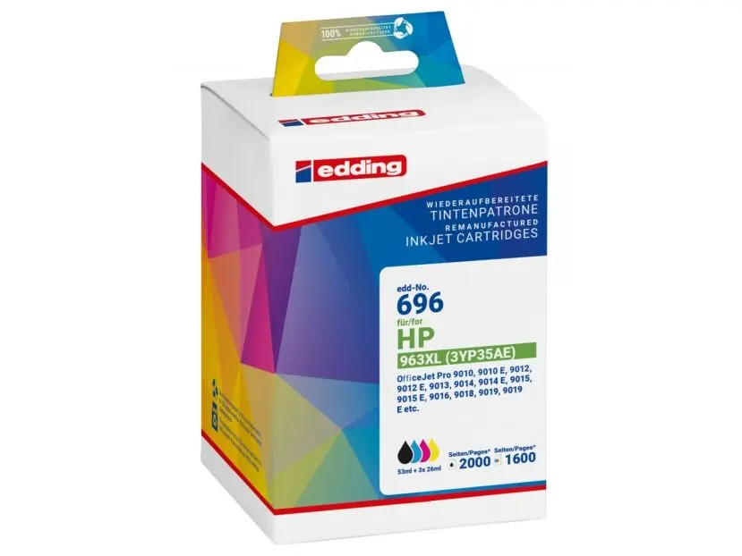 Edding EDD-696, Sort, Cyan, Fiolblå, Gult, 53 ml, 26 ml, 4 stykker, 2000 sider, Multipakke