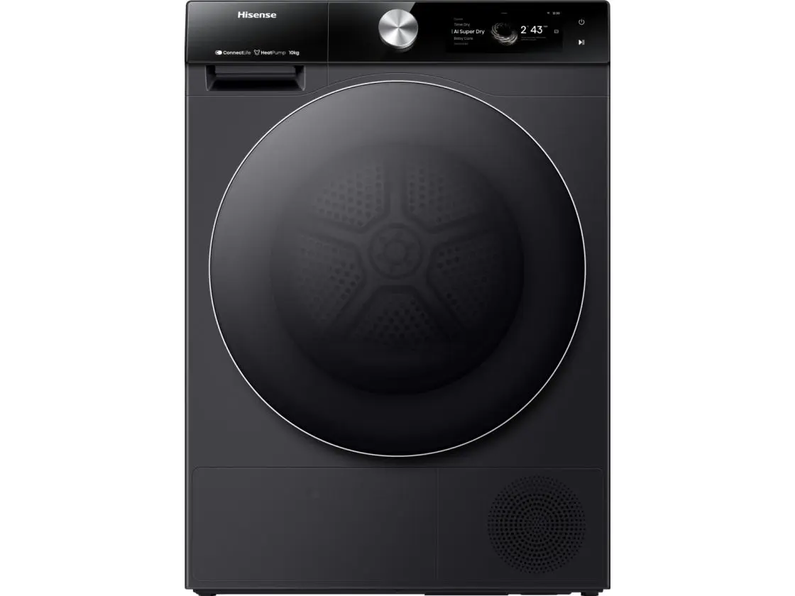 Hisense DH7S107BB, Frittstående, Frontmatet, Varme pumpe, Sort, Knapper, Rotasjon, Berøringskontroll, Riktig/Høyre