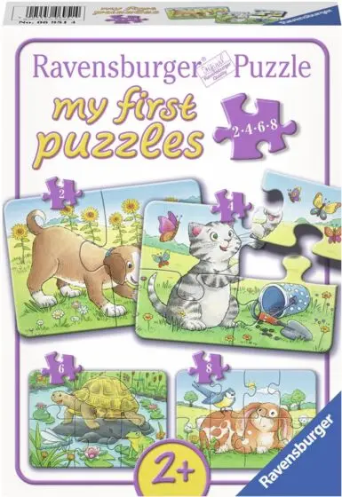 Ravensburger puslespill 2, 4, 6 og 8 brikker - Søte kjæledyr