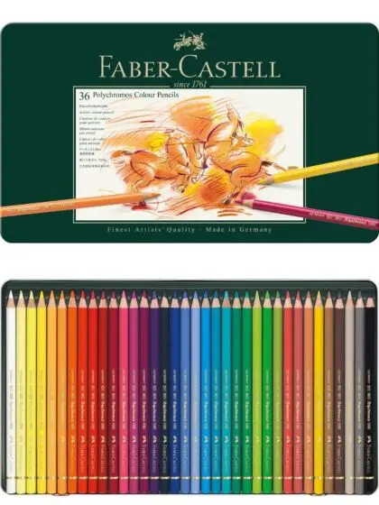 Faber-Castell Polychromos fargeblyanter - 36 farger i metallskrin