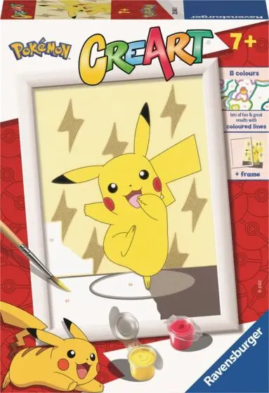 CreArt Pokemon malesett med forhåndstrykt lerret og akrylmaling - Pikachu