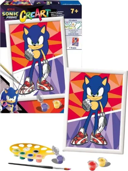 CreArt Sonic Prime malesett med forhåndstrykt lerret og akrylmaling