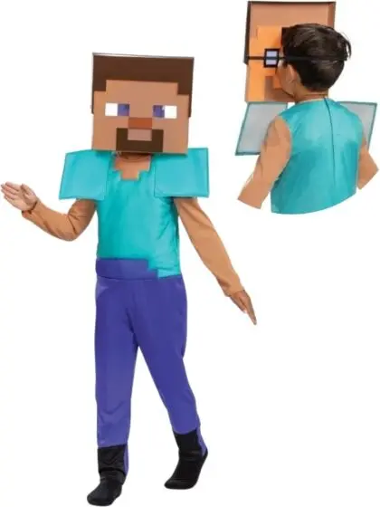 Minecraft Steve kostyme med maske - størrelse 7-8 år