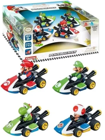 Super Mario Kart Pull and Speed 4-pack trekkbiler - Mario, Luigi, Yoshi og Toad