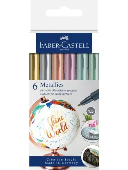 Faber-Castell tynne tusjer 1,5 mm - 6 metalliske farger
