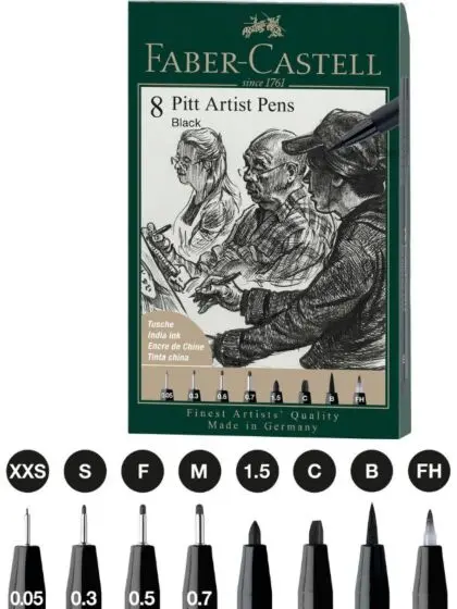 Faber-Castell Pitt Artist blekkpenn - 8 sorte India ink penner