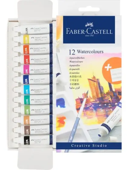 Faber-Castell akvarellmaling i tuber - 12 farger + blandepalett