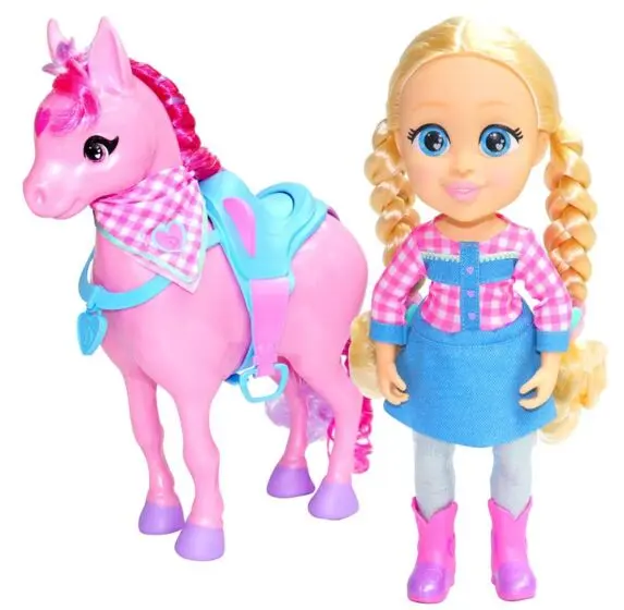 Love Diana Cowgirl Diana and Honey - hest med lysende hår og cowboydukke - 33 cm