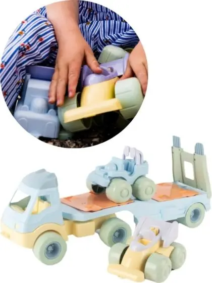 Dantoy transporter lastebil med 2 biler i pastellfarger