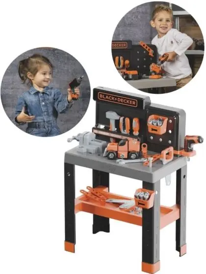 Smoby Black+Decker Pro verktøybenk – stabil lekebench med 7 verktøy