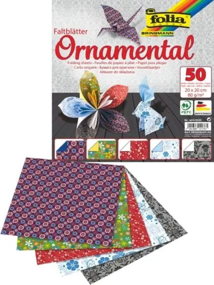 Folia Origamipapir med motiv 15x15 cm - 50 ark med 5 mønsterfarger