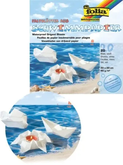 Folia Origamipapir 20x20 cm - 20 vanntette ark med instruksjoner
