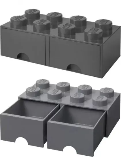 LEGO Storage Brick Drawer 8 - stor oppbevaringskloss med 2 skuffer - 50 x 25 cm - dark stone grey