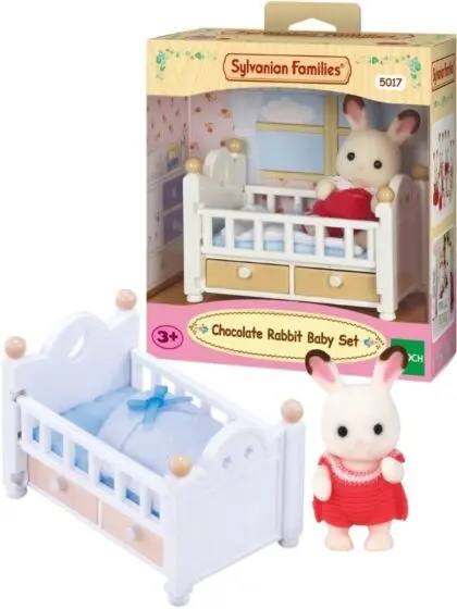 Sett med baby Sjokoladekanin og barneseng