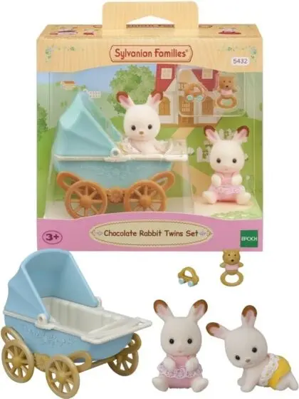 Sylvanian Families Chocolate kanintvillinger med vogn