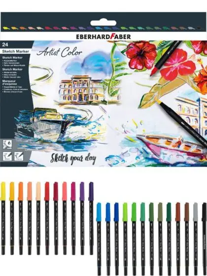 Eberhard Faber Artist Color dobbeltsidige fargetusjer - 24 vannfarger