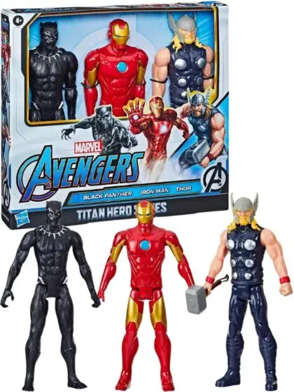 Avengers TItan Hero actionfigurer 3-pack - Black Panther, Iron Man og Thor