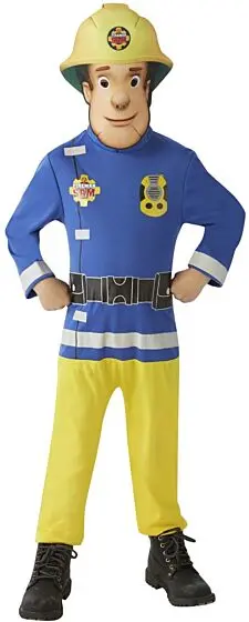 Brannmann Sam kostyme - 6 år - 116 cm - heldrakt og maske