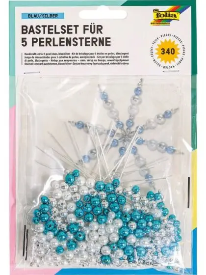 Folia hobbysett til 5 perlestjerner - blå og sølv
