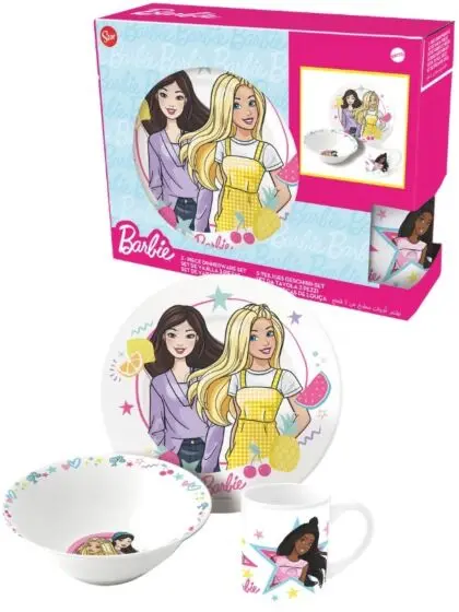 Barbie gavesett i keramikk - tallerken, bolle og kopp