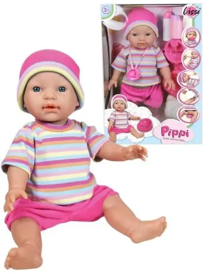 Lissi Pippi Babydukke Drink & Wet – interaktiv dukke med tilbehør