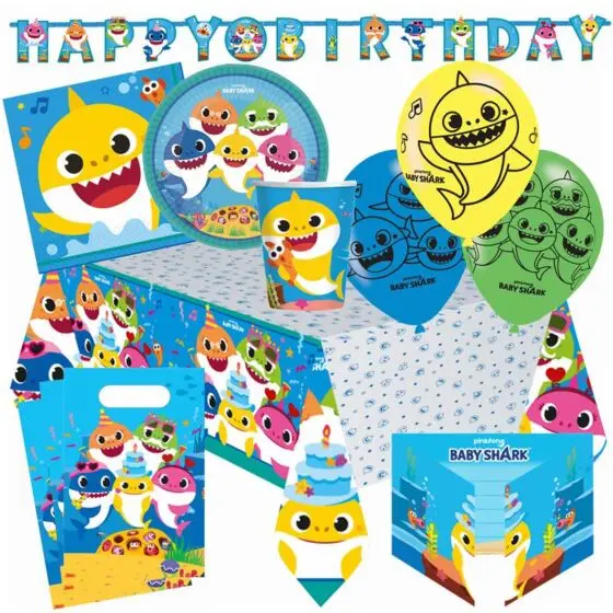 Baby Shark bursdagspakke - komplett barnebursdagssett - 56 deler
