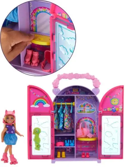 Barbie Chelsea Closet lekesett - med dukke, klesskap og 15 tilbehør