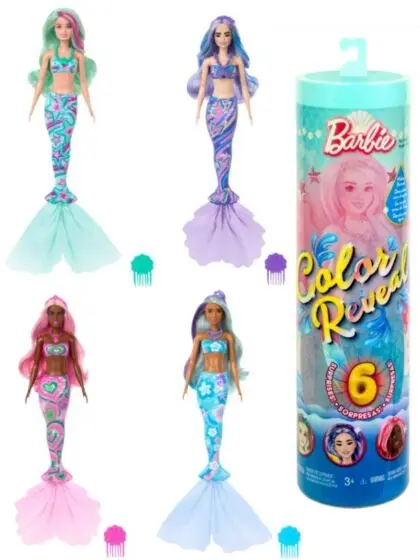 Barbie Color Reveal havfrue-dukke med 6 overraskelser