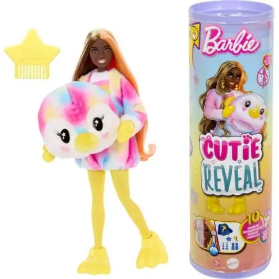 Barbie Cutie Reveal Penguin dukke med regnbuefarget pingvinkostyme