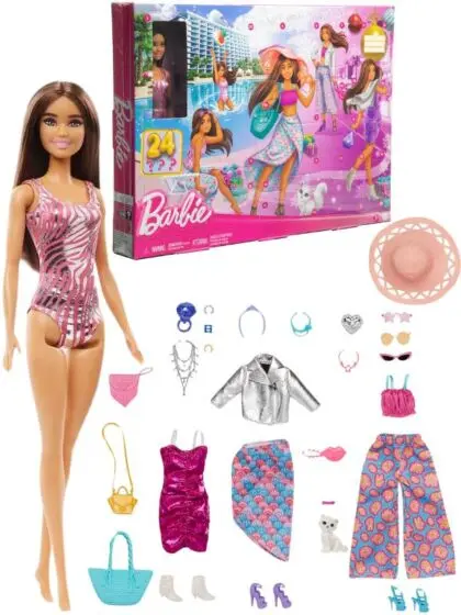 Barbie Day to Night Julekalender - med dukke, klær og tilbehør