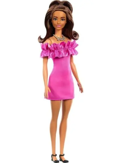 Barbie Fashionistas #217 - dukke med brunt hår og rosa kjole