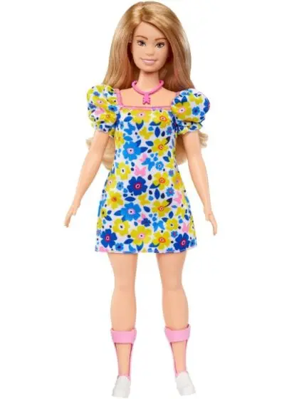 Barbie Fashionistas Downs Syndrome #208 - dukke i blomstret kjole og med rosa tilbehør