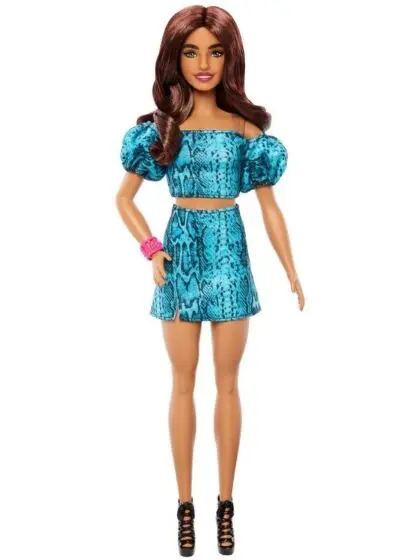Barbie Fashionistas - dukke med turkis dyremønstret antrekk