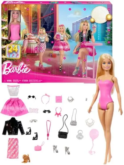 Barbie Fashionistas julekalender med dukke og tilbehør