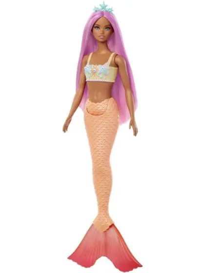 Barbie havfrue-dukke med fargerikt hår og hale - fersken