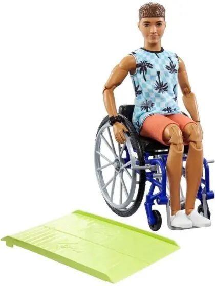 Barbie Ken Fashionistas #195 - dukke med rullestol, palme topp og oransje shorts