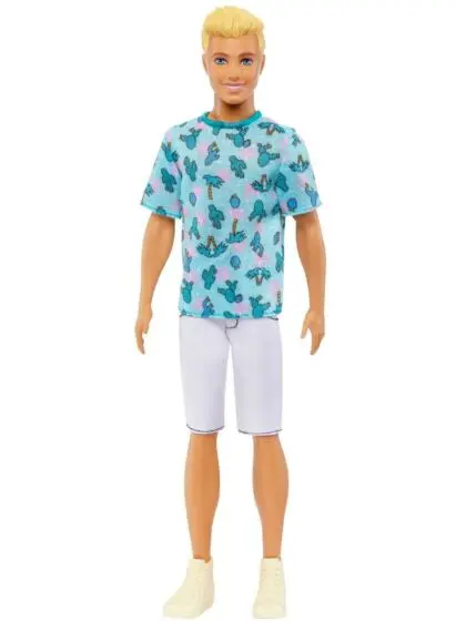 Barbie Ken Fashionistas #211 - dukke med blondt hår, t-shirt med kaktuser og hvite shorts