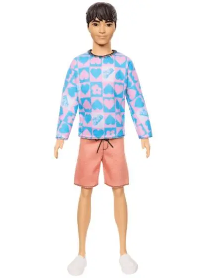 Barbie Ken Fashionistas #219 - dukke med mørkt hår og blå/rosa genser
