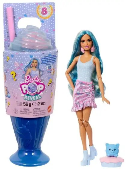 Barbie Pop Reveal Treats Blue dukke - med fargeforandring og 8 tilbehør