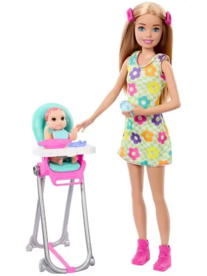 Barbie Skipper Babysitter spise-sett - Skipper dukke, baby dukke og tilbehør